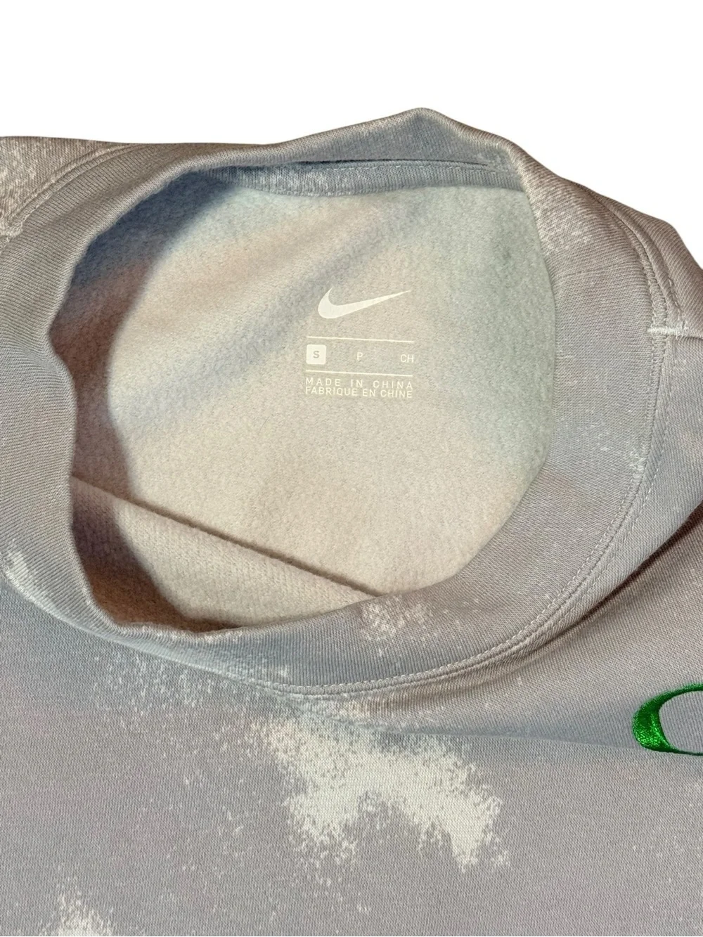Nike Oregon Ducks Cropped Sweatshirt Tie Dye Bleach Wash Gray Women’s Size Small
